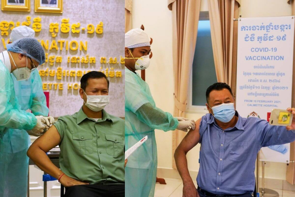 カンボジアでワクチン接種始まる、フンセン首相の息子が接種1人目