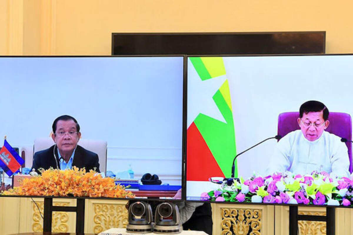 フンセン首相がミャンマー軍トップと会談、特使訪問で協力求める