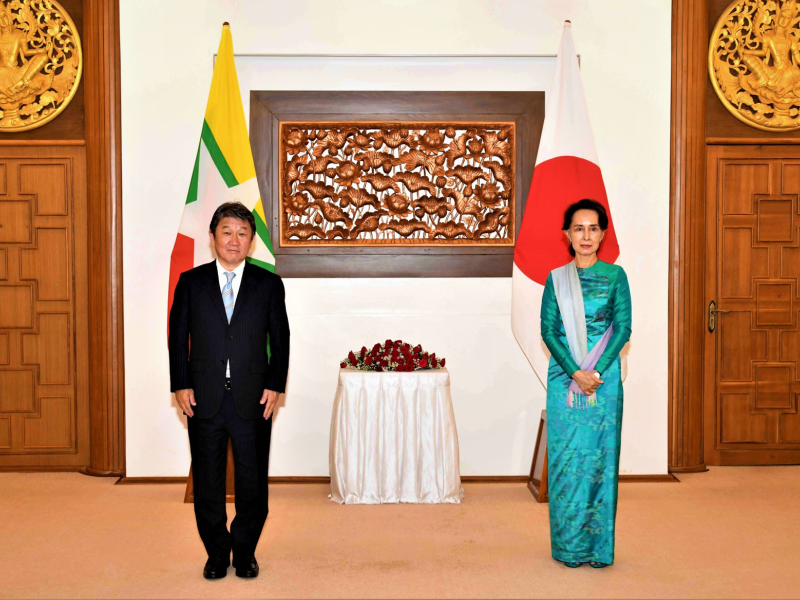 ミャンマー訪問の茂木外相とスーチー氏が会談、9月上旬にも往来再開で合意