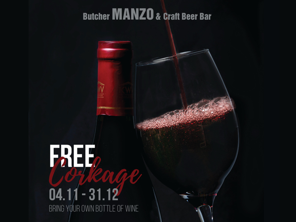 【肉バル・MANZO】12月31日までワインボトル持ち込み料(コルケージフィー)無料!