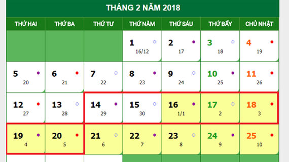 ベトナム政府、2018年のテト休暇期間を発表