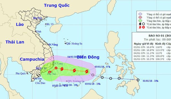 2018年初の暴風雨、ベトナム上陸前に弱まるか