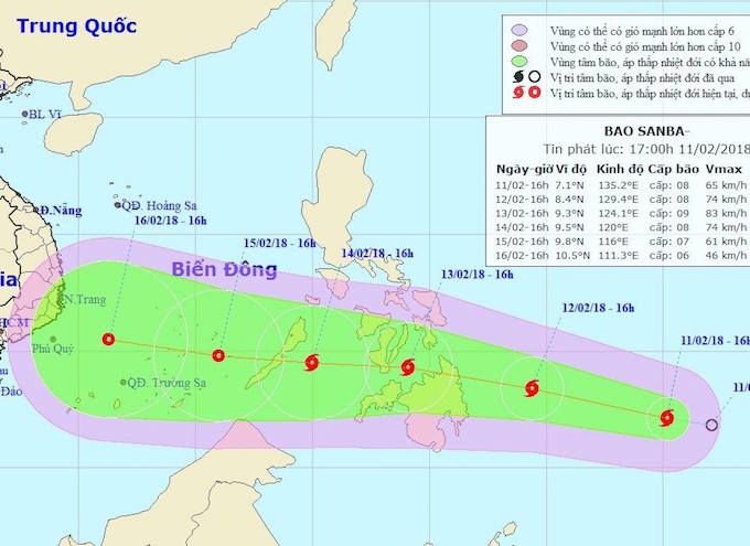 ベトナム中南部、テトに台風Sanbaが襲来か