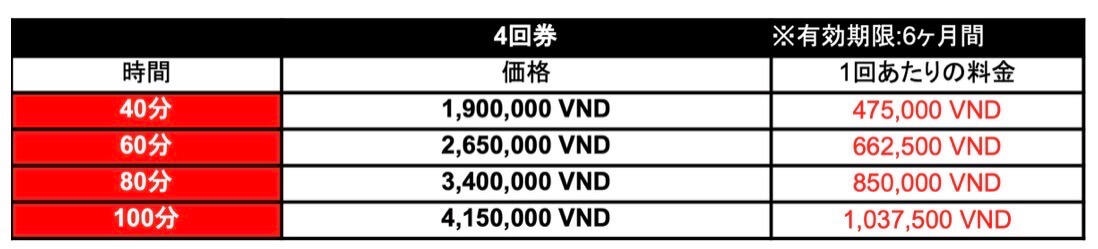 ハノイ 日本式ストレッチ 料金