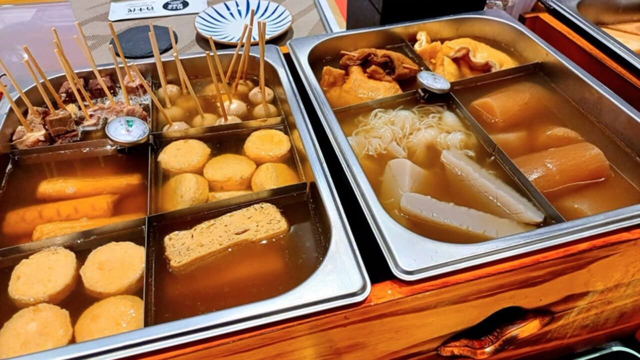 おでん竹千代のおでん盛り合わせと店内の写真