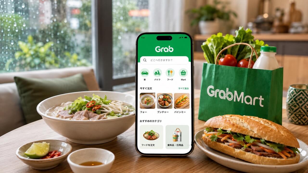 ベトナムでGrabFoodを利用するイメージ