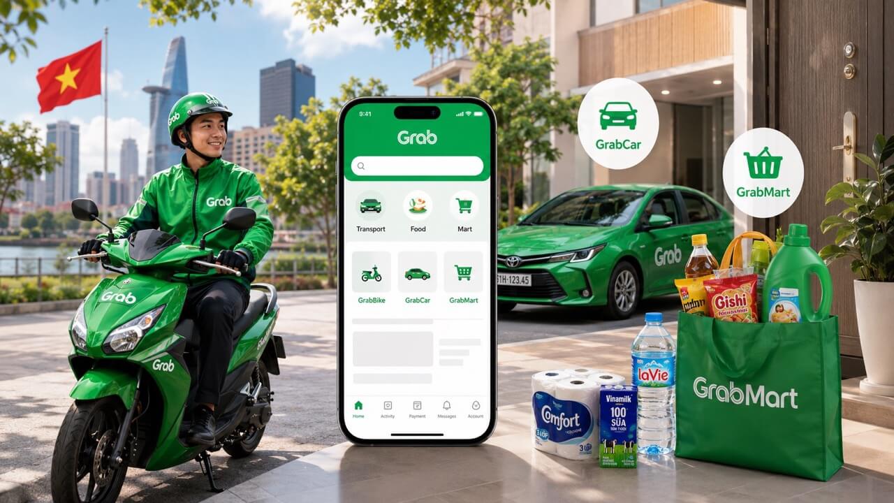 Grabの配車と買い物サービスのイメージ