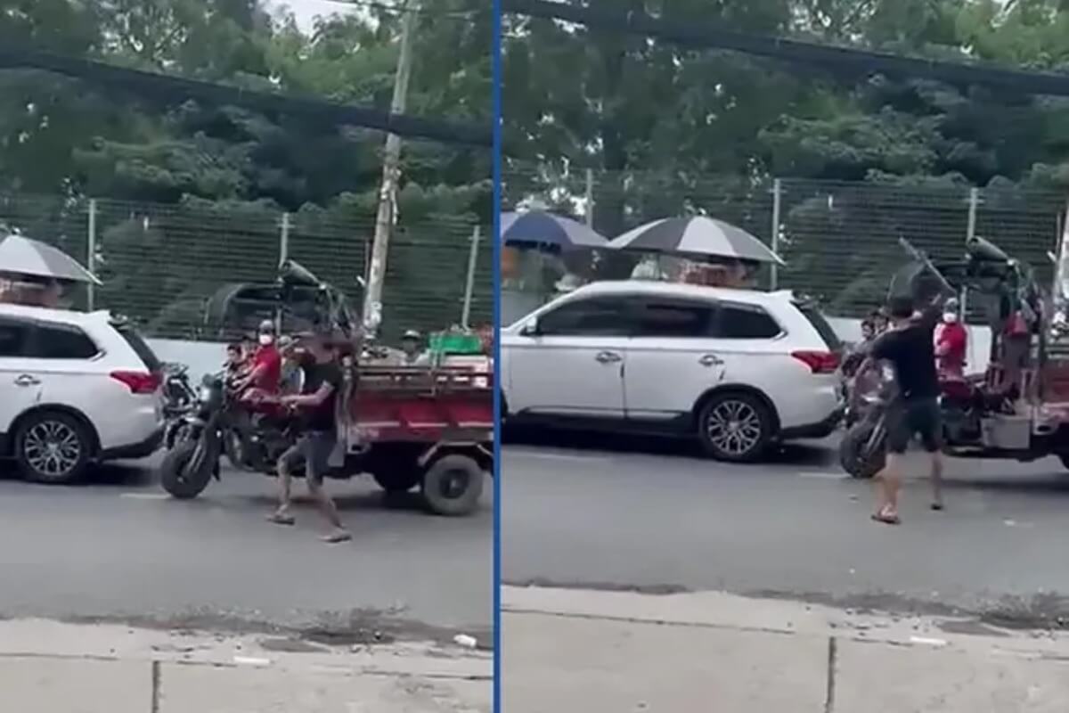 ホーチミン市の交通トラブル、ナタで三輪バイクを切りつける