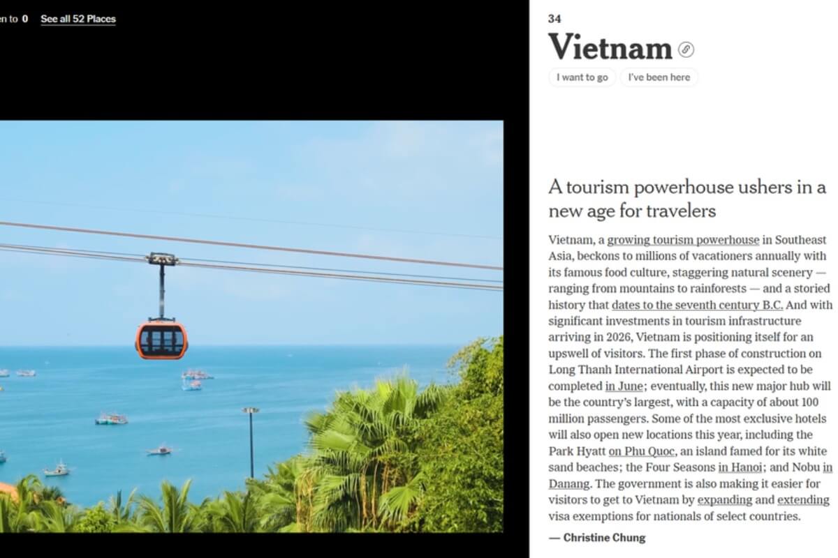 2026年に訪れるべき52カ所、観光大国として評価されたベトナム