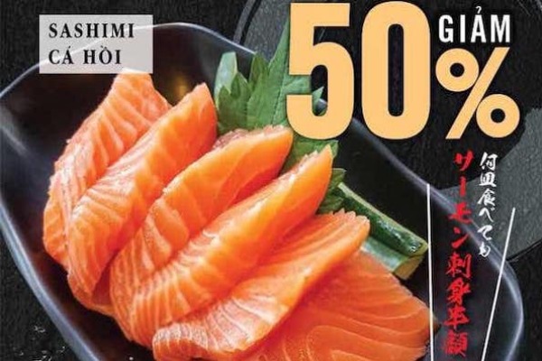 【2号店限定】土日はサーモン刺身が半額!! 何個食べてもOK!